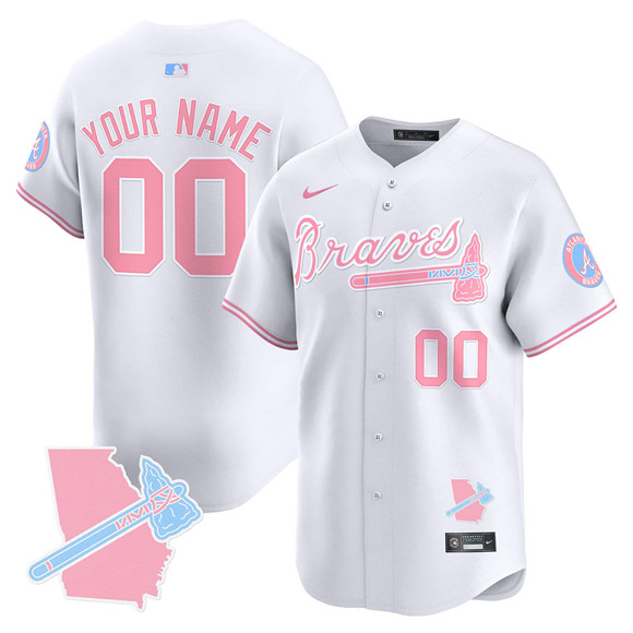 Men's Atlanta Braves Active Player Custom White Bubblegum Pink Vapor Premier Limited Stitched Baseball Jersey